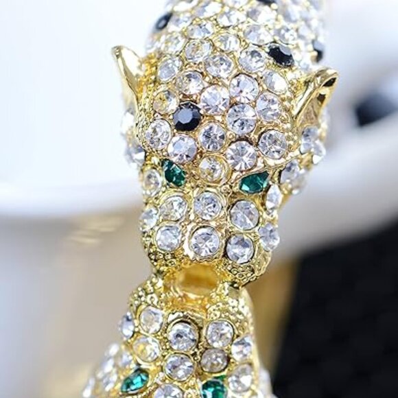 Neiman Marcus Gold Rhinestone Twin Jaguar Cuff Bangle Bracelet - Picture 2 of 3